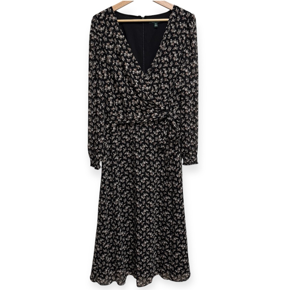 Lauren Ralph Lauren Holden Georgette Floral Print Surplice Front Midi Dress 12